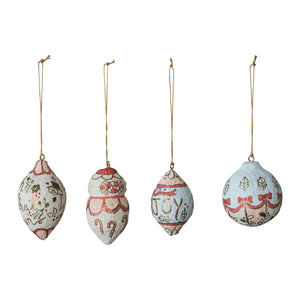 3-1/2"H Hand-Painted Paper Mache Ornament with Design, 4 Styles ©