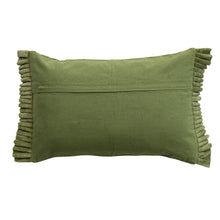 Load image into Gallery viewer, Sage green cotton velvet lumbar pillow with pleated ruffle trim on both sides