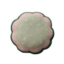 Load image into Gallery viewer, Cotton &amp; Linen Scalloped Printed Pillow with Embroidery, Beads &amp; Pom Pom Trim